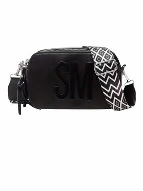 Steve Madden Black Camera Bag with Geometric Crossbody Strap NWT